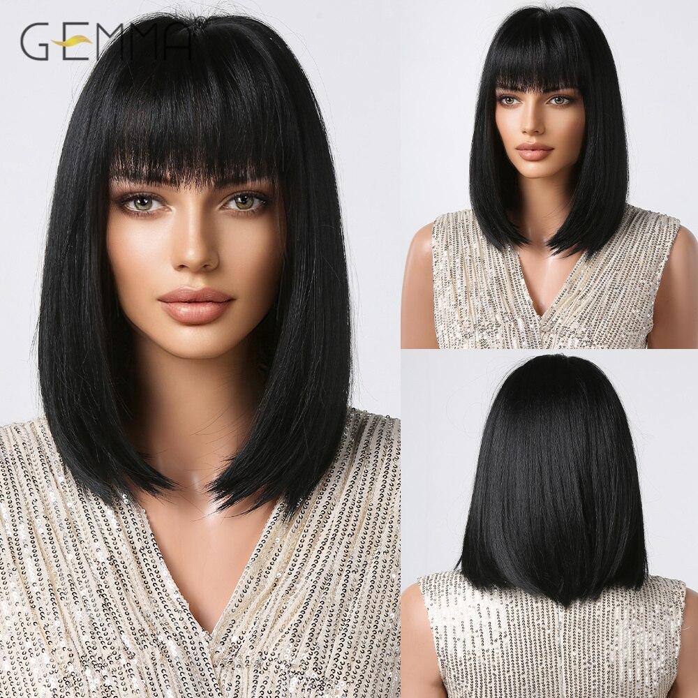 Cosplay Ombre Brown Platinum Blonde Wig Synthetic Straight Short Bob Hair Wigs for Women Natural Heat Resistant Party Daily Use