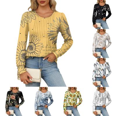 Женская повседневная модная плиссированная рубашка с длинным рукавом и круглым вырезом, повседневные топы