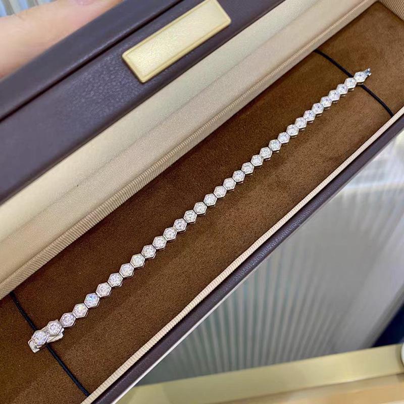 Zhuozhifan Серебро S925 Браслет-соты минималистичный с высокоуглеродистыми бриллиантами