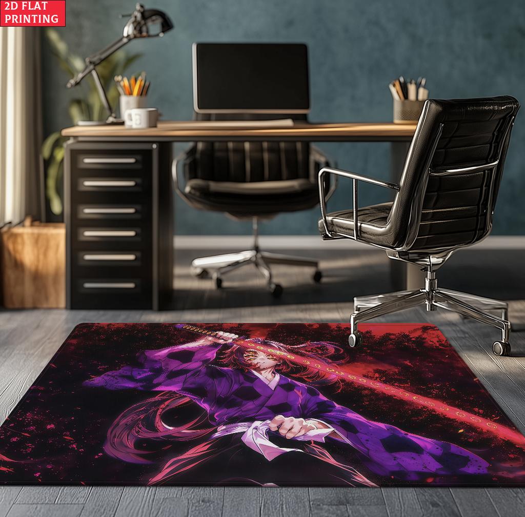 Anime Demon Area Rug, Dark Fire Water Theme Non-slip Floor Mat, Gamer Room Bedroom Decor Carpet, Washable Home Gift