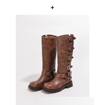 Коричневые ботфорты женские новые осенне-зимние кожаные ковбойские сапоги сапоги высокие сапоги рыцаря