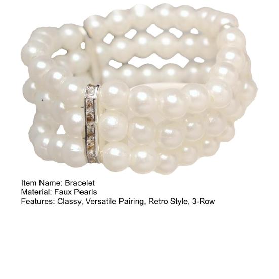 Faux Pearl Bracelet Women Retro Wrist Bracelet Ladies Rhinestone Stretch