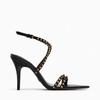 Fashion Luxury Designer Rivet Embellished Thin Heeled Sandals Women Summer Sexy Pointed Toe Ankle Strap High Heels Elegant Party Shoes