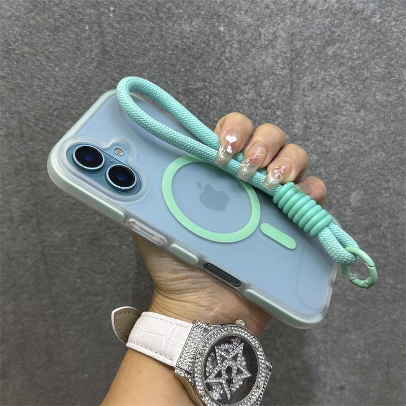 Контрастные конфетные цвета для чехла с ремешком на запястье для For Iphone 16 14 1 Pro Max Plus 13 12, шнурок, матовый жесткий противоударный чехол
