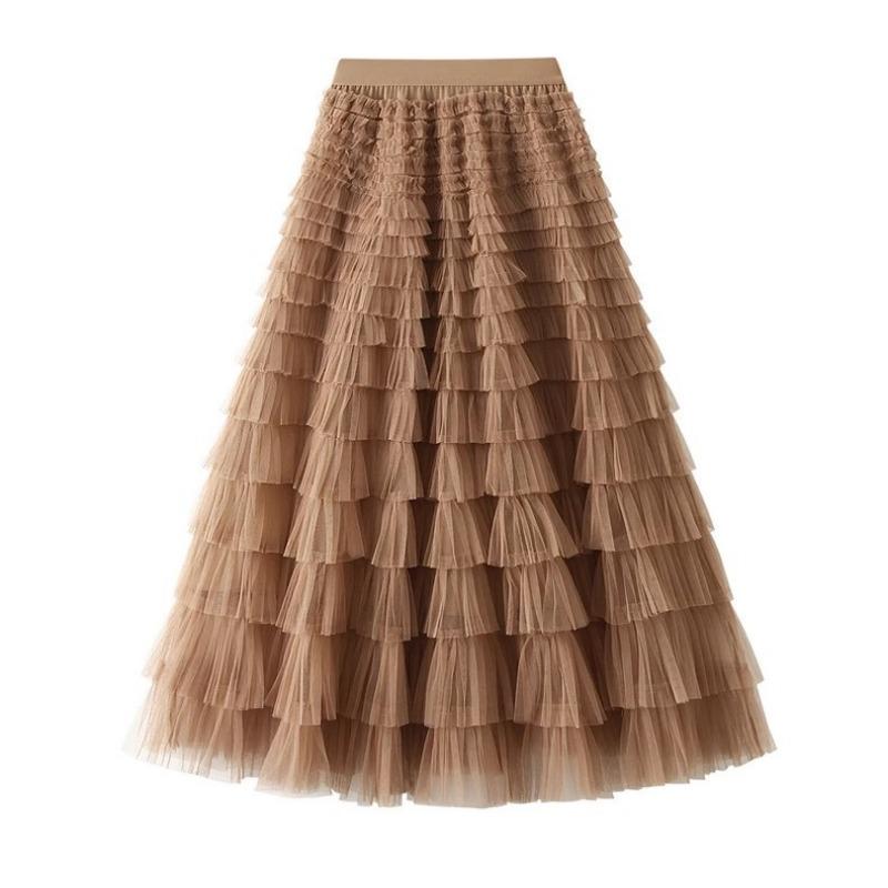 Юбка-торт Юбка-бюстье из сетки Женская юбка-бюстье на весну и осень Юбка из многослойного газа Длинная юбка с высокой талией Пышная юбка Плиссированная длинная юбка