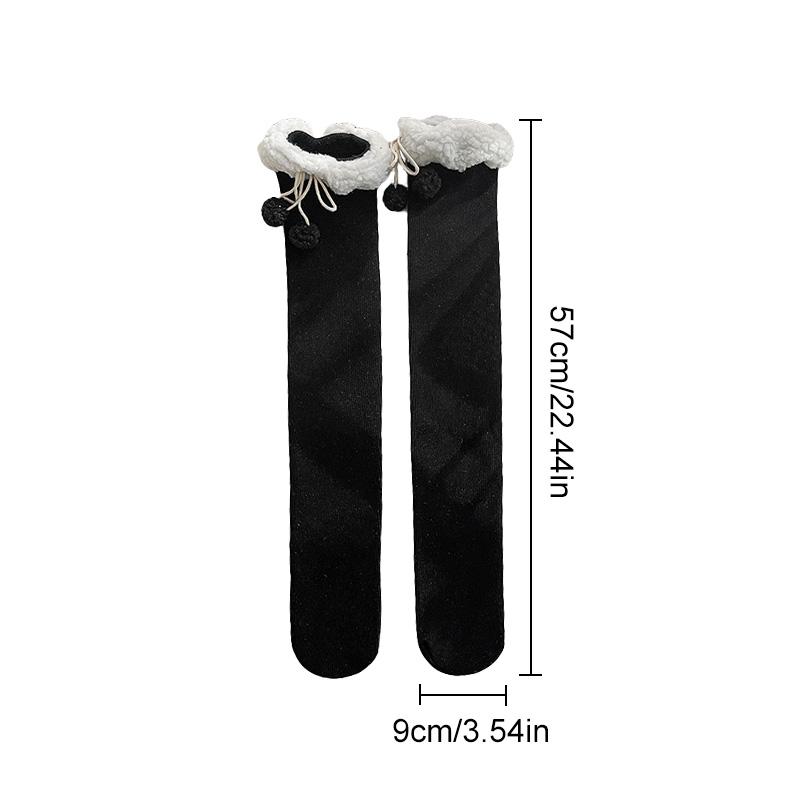 Winter Lamb's Wool Warm Knee-length Socks Padded White Fur Ball Stockings Women's Bottoming Socks JK Knee Socks
