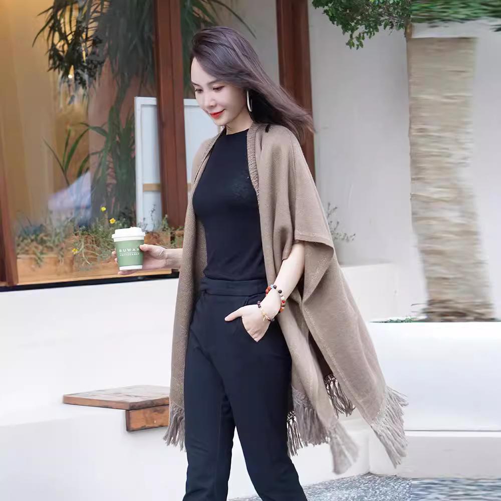 Cardigan Sweater Women'S Knitted Scarf Cape Style Outer With Winter Fringed Shawl Cape Jacket High-End