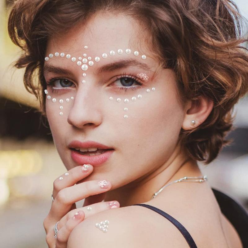 220pcs Mix 3/4/5/6mm Hair Pearls Stick On Self Adhesive Pearls Stickers Face Pearls For Hair Face Makeup Nail DIY Crafts