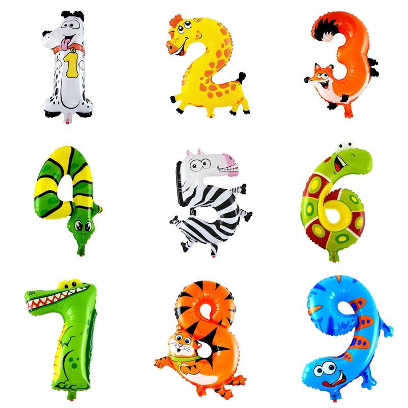 1 шт., воздушные шары из фольги с номерами животных, детский декор для вечеринки, дня рождения, свадьбы