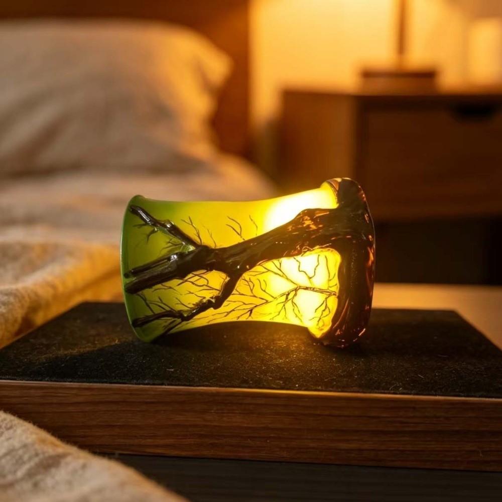 Vintage Table Lamp Forest Tree Silhouette Desk Lamp Candle Holder Night Light Office Desk