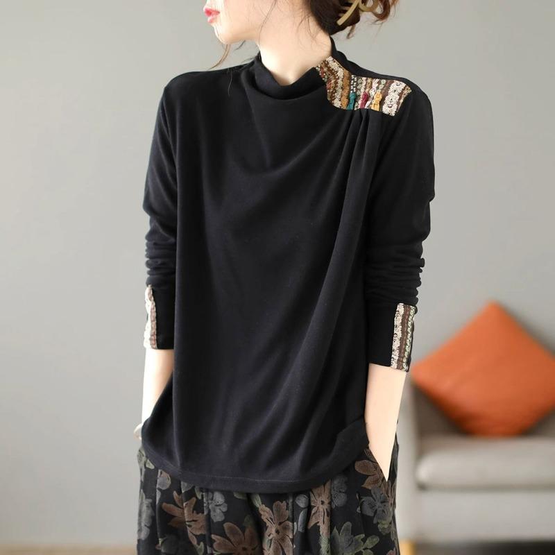 Толстовка с капюшоном и женской набивной тканью в стиле ретро и этнического искусства, футболка с длинными рукавами и пуговицами