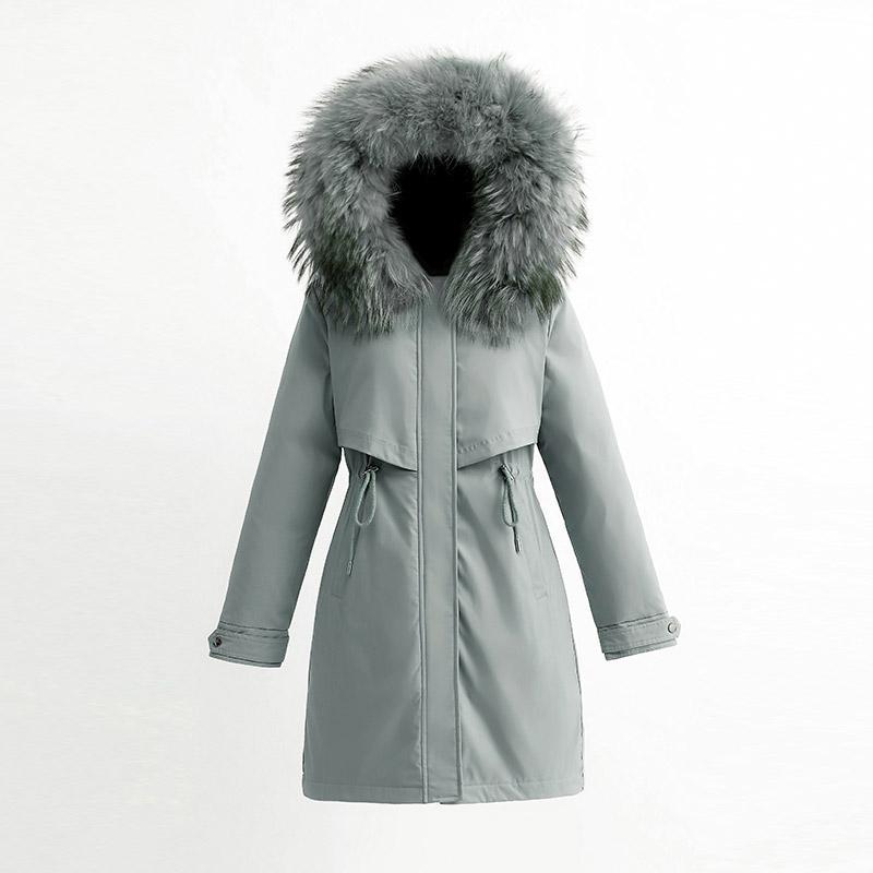 Women Fall Winter Jacket Coat Parka Thicken Cotton Liner Medium Long Hooded Fur Collar Adjustable Waist Solid Color M-6XL