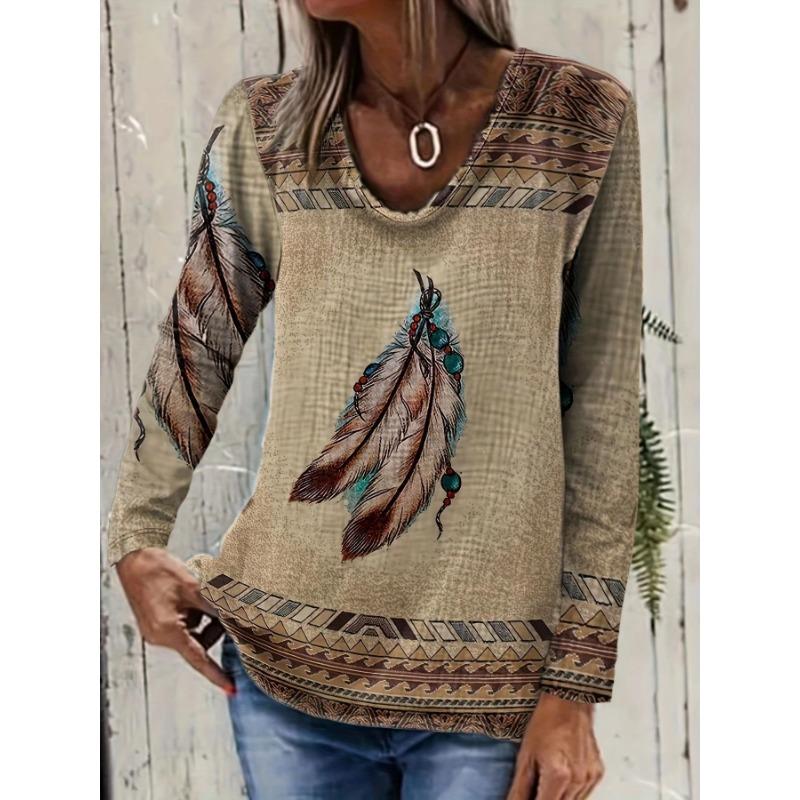 Женская футболка с длинным рукавом и круглым вырезом в винтажном стиле