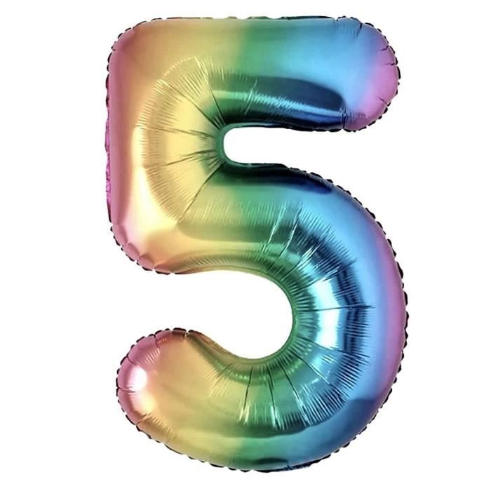 Ballon Chiffre 5 - Multicolore - 100cm - Idéal Anniversaire - Décoration Fête - Hélium