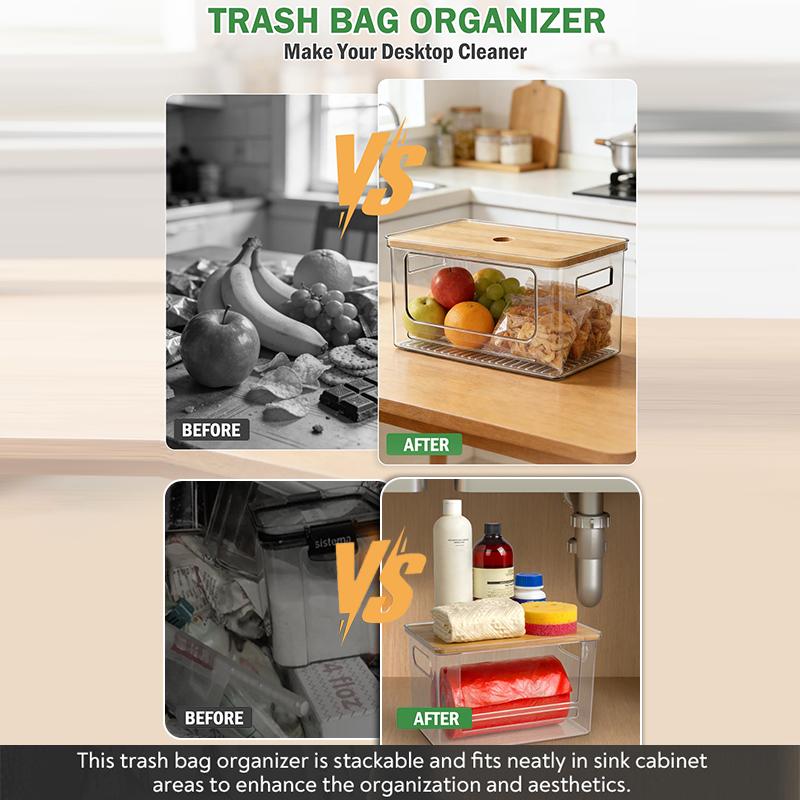 Trash Bag Dispenser, Stackable With Bamboo Top – Extra Large Garbage Bag Holder & Under Sink Organizer For Kitchen