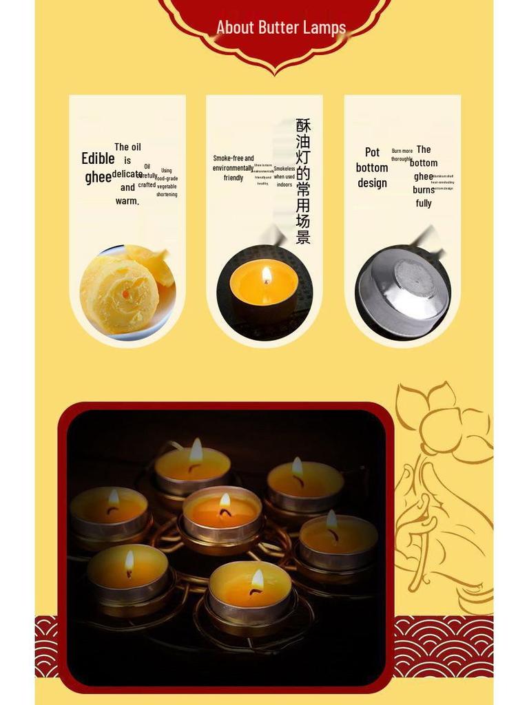 Лампада-лотос из топленого масла для подношения Будде - Доступна с длительностью горения от 1,5 до 24 часов