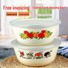 Vintage Enamel Storage Bowl with Lid - Large Capacity Soup & Noodle Basin
