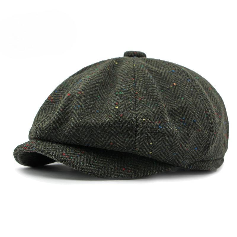 British Retro Woolen Newsboy Cap for Men Women Vintage Octagonal Hat Herringbone Baker Boy Hat Casual Flat Beret Cabbie Cap Peaky Blinders Style