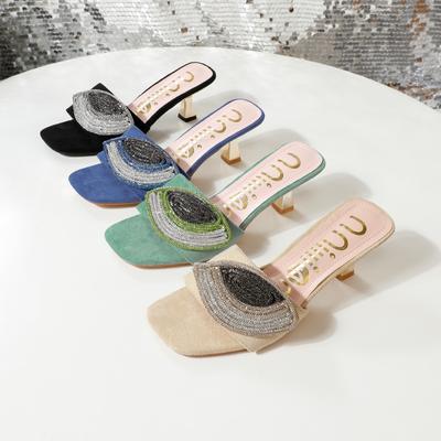 Тапочки со стразами, тапочки на высоком каблуке, сексуальная женская летняя верхняя одежда, удобные пляжные сандалии на платформе, тапочки, женские сандалии