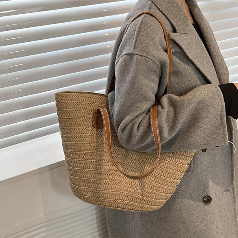 Летняя соломенная сумка большой вместимости для женщин, вязаная соломенная сумка в богемном стиле, сумка с верхней ручкой, дорожные сумки
