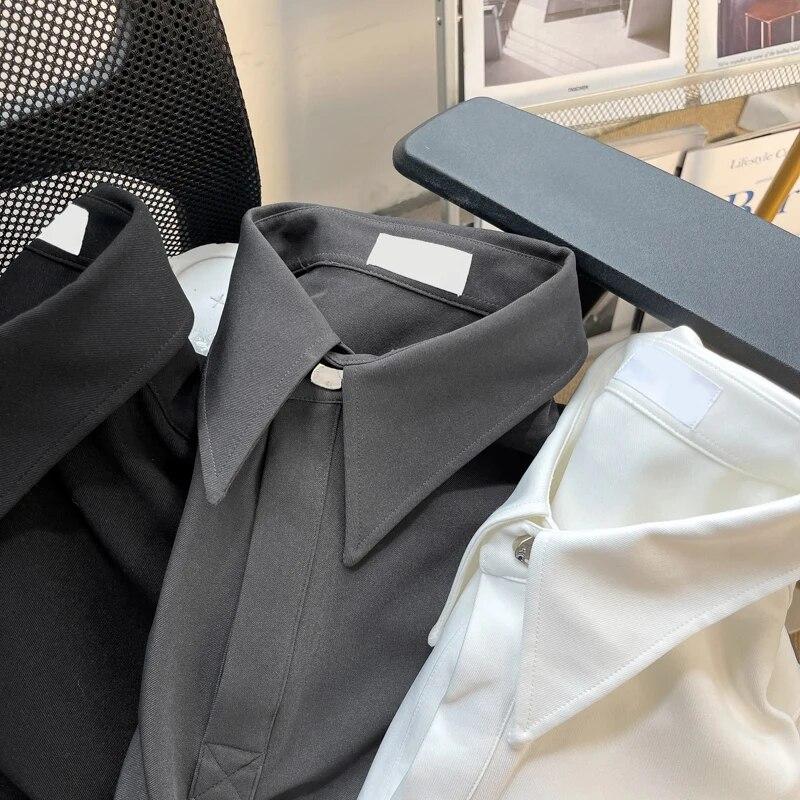 Мужская рубашка в стиле преппи, свободный мужской свитер с лацканами, универсальная однотонная блузка с длинными рукавами, осень-зима