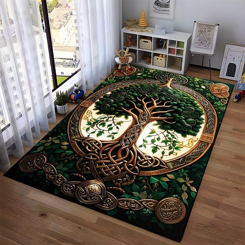 Celtic Tree of Life Carpet with Knot Pattern and Green Leaves Design Suitable for use as an anti-slip for living room bedroom sofas