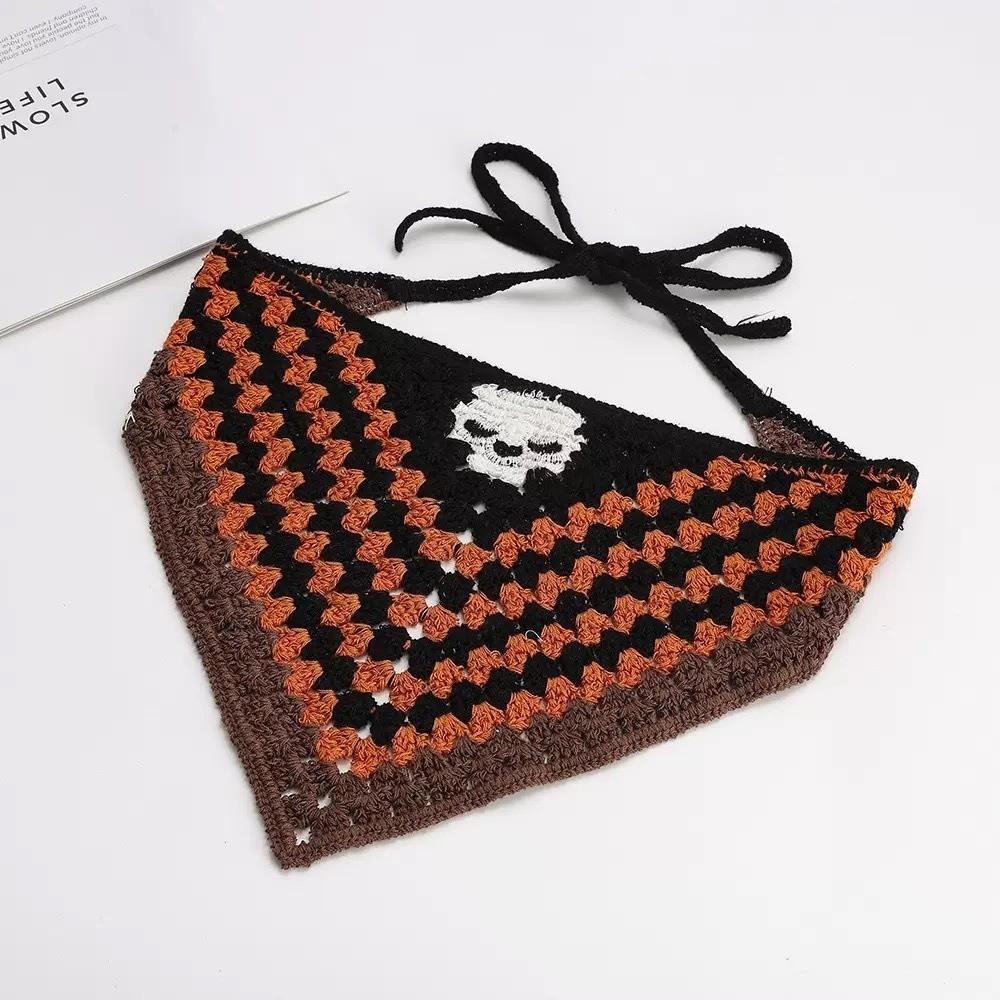 Bat Triangle Scarf Cotton Material Knitted Hollow Headband Halloween Headscarf Women Girls