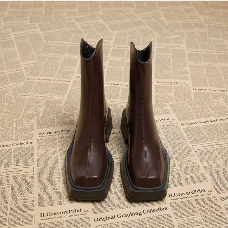 Мода 2024 женские короткие сапоги нестандартная подошва искусственная кожа круглый носок молния сзади высокие каблуки женские сапоги модные простые короткие сапоги