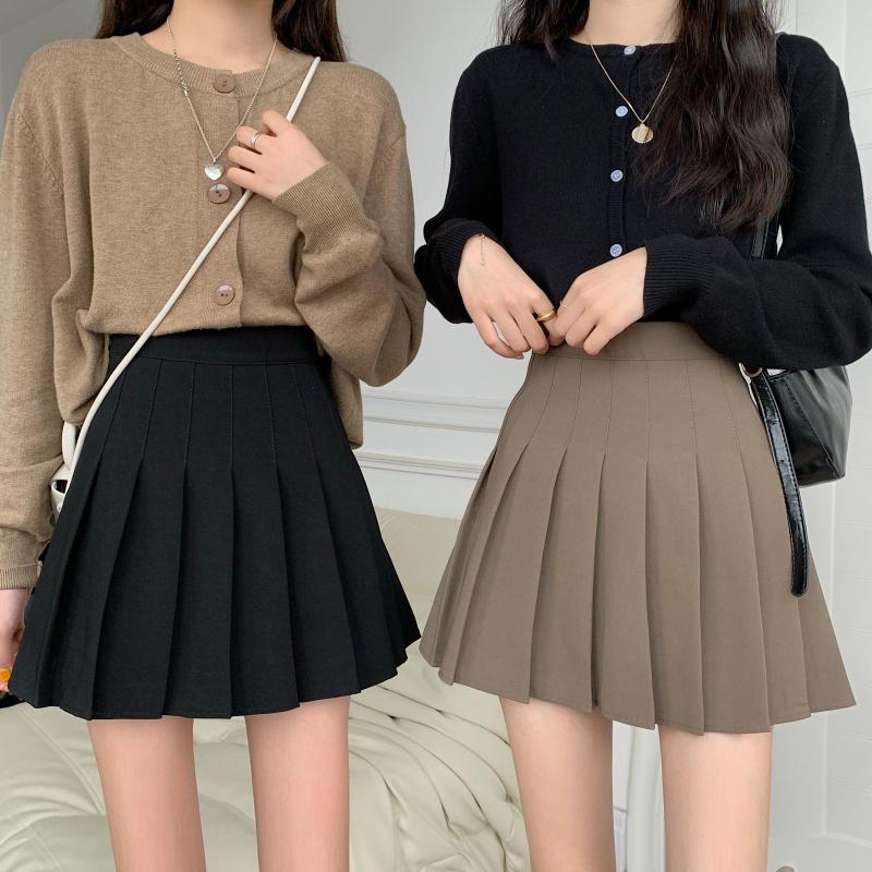 Summer Spring Fashion Femlae Girl's Skirts Zipper Solid A-line Mini Skirts Casual Pleated Skirt Women Skirts