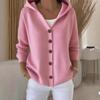 Button-knitted Hooded Sweater Cardigan, New Solid-color Casual and Fashionable Women's Wear for Autumn and Winter