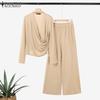 ZANZEA Женская блузка с длинным рукавом и брюки повседневные осенние комплекты из двух предметов