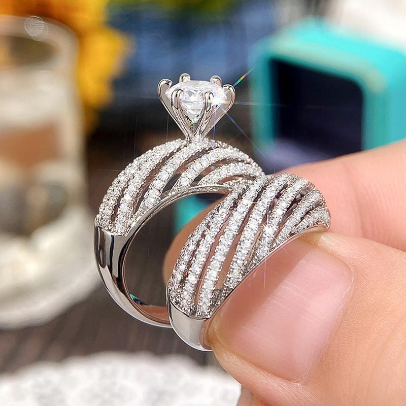 Huitan Micro Paved CZ Set Rings для женщин Новые современные аксессуары 2 шт. Двойные штабелируемые кольца свадебные украшения