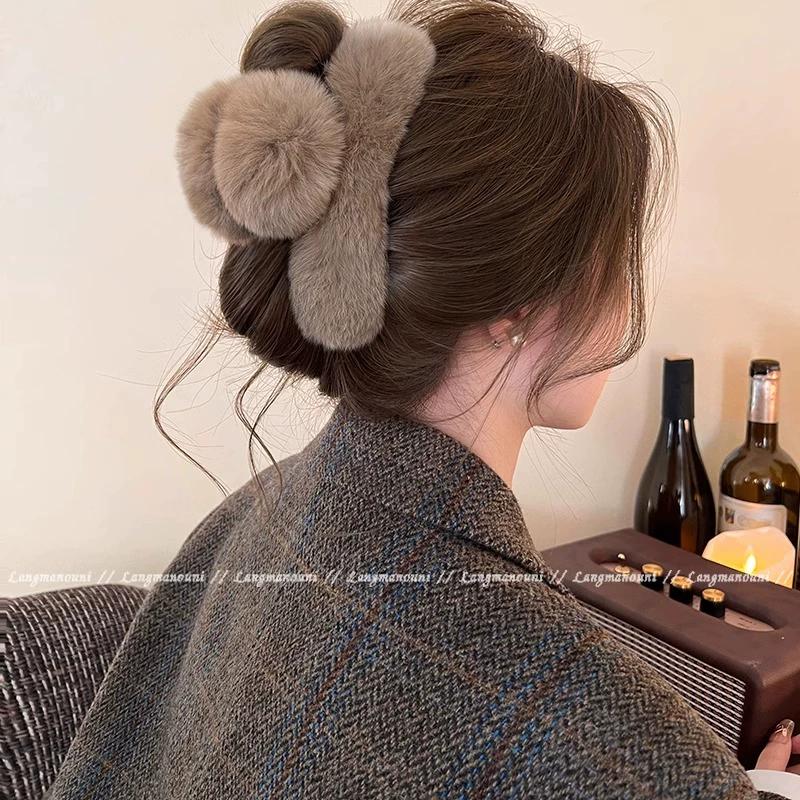 Милая плюшевая заколка-зажим, новая высококачественная шпилька для волос, высокий хвост на затылке женщины, заколка-акула, аксессуары для волос