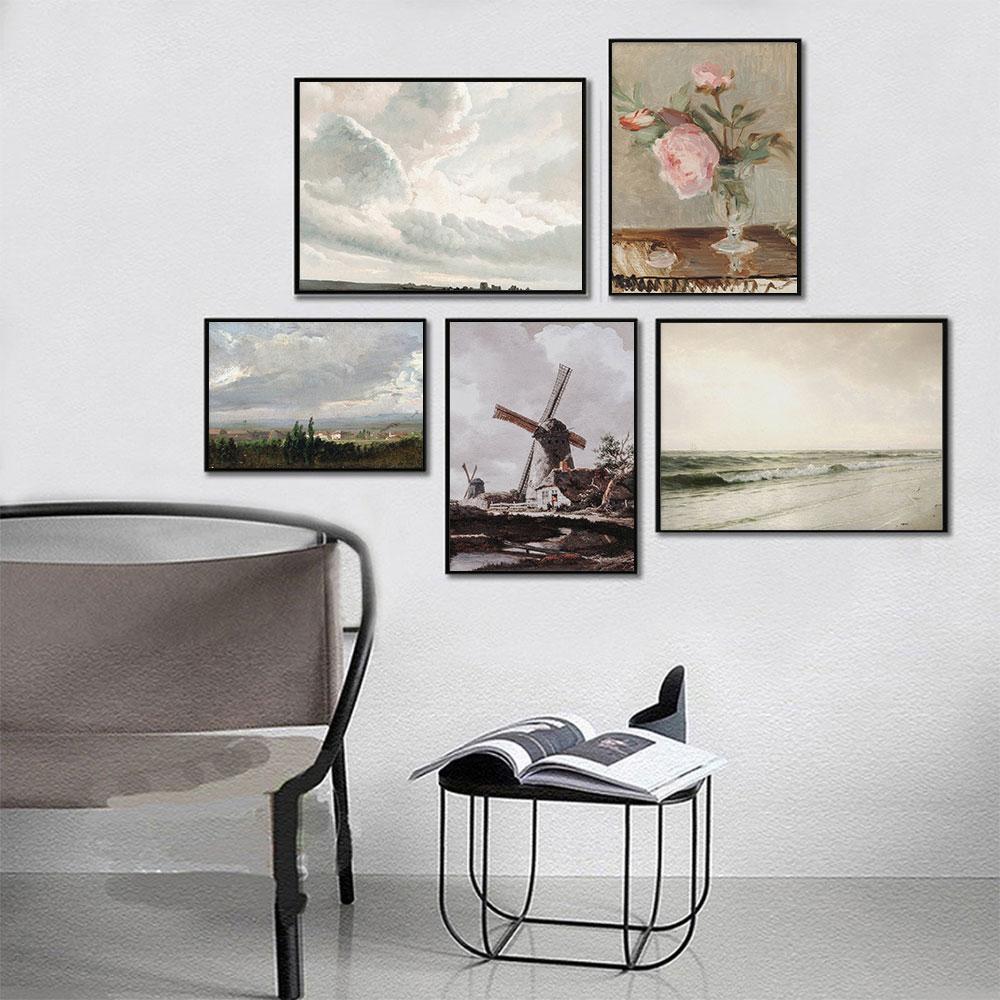 Винтажный французский постер в сельской местности, викторианский цветок, художественный принт, пейзаж, холст, картина маслом, настенная картина, гостиная, домашний декор