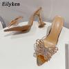 Модные шлепанцы Eilyken Fashion Style с кристальным бантом, женские, сексуальные, с острым носком, на необычном каблуке, из прозрачного ПВХ, туфли-лодочки, сандалии, шлепанцы