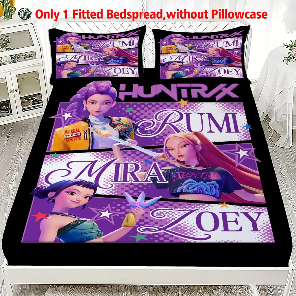 1PC K-POP Fitted Sheet D-Demon H-Hunters Soft Polyester Bed Cover Fitted Sheet With Elastic Band Home Decor No Pillowcase