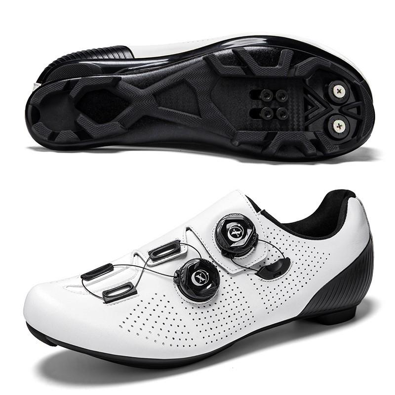 Mens Road Cycling Shoes With Dual Buckle Hard Sole Rubber Outsole Breathable Lightweight Pedal Compatible
