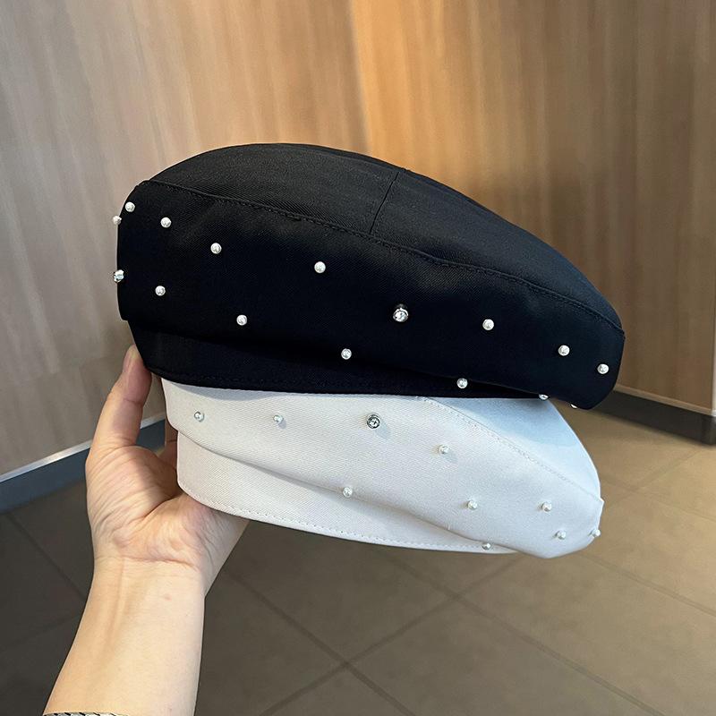 Женский берет со стразами и перламутром, модная весенне-осенняя универсальная шляпа с характером, японская ретро-шляпа с рисунком на лице