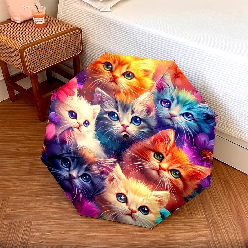 1 шт. Автоматический складной зонт - Узор лисы, кошки, петуха, Портативный и складной дизайн с 8 спицами, Рождественские подарки на день рождения