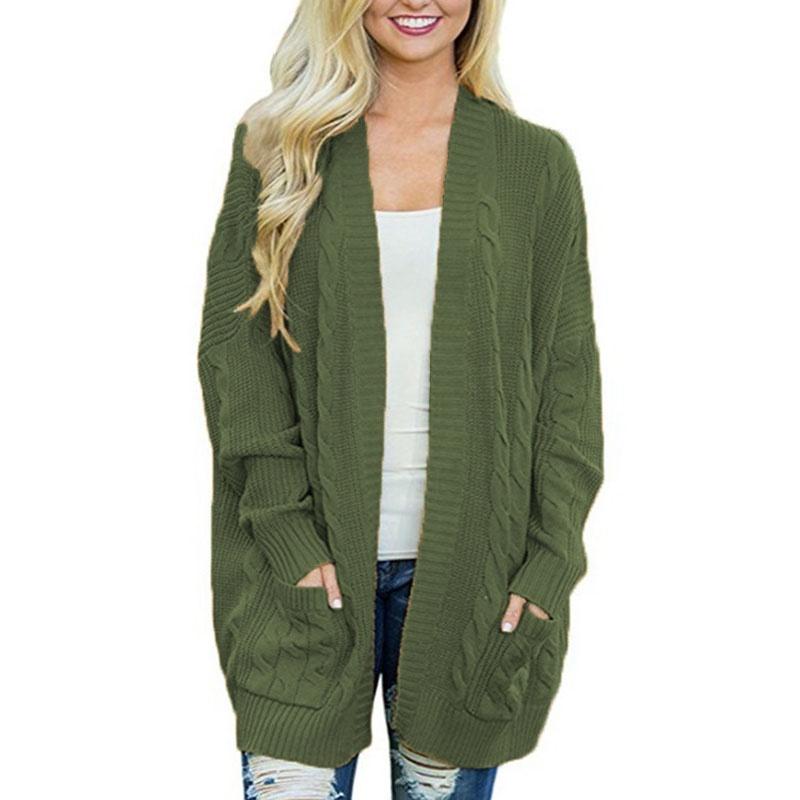 Warm And Chunky Knit Women Cardigan Sleeve Casual Sweater Outwear
