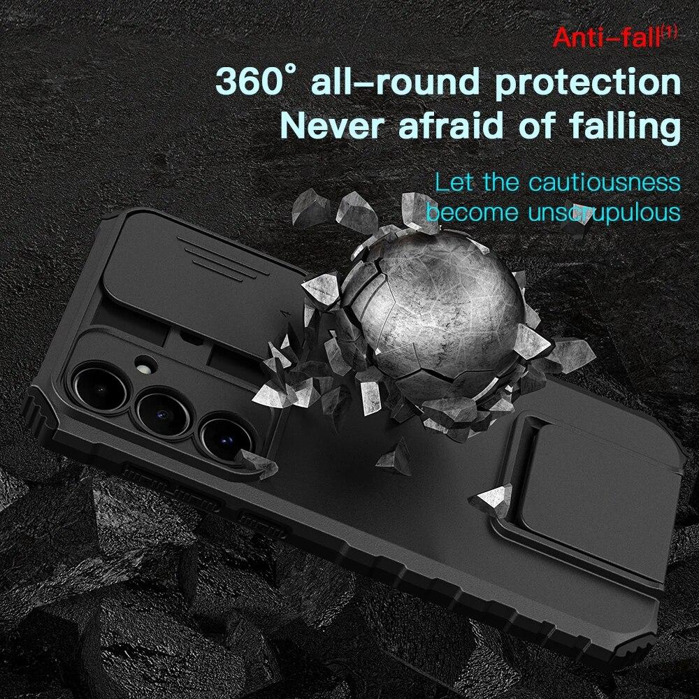 Противоударный бронированный жесткий чехол для Samsung A55 5G A35 A25 161 A15 A05, защита объектива слайд-камеры, чехол для телефона с подставкой для Galaxy A05S A 55 35