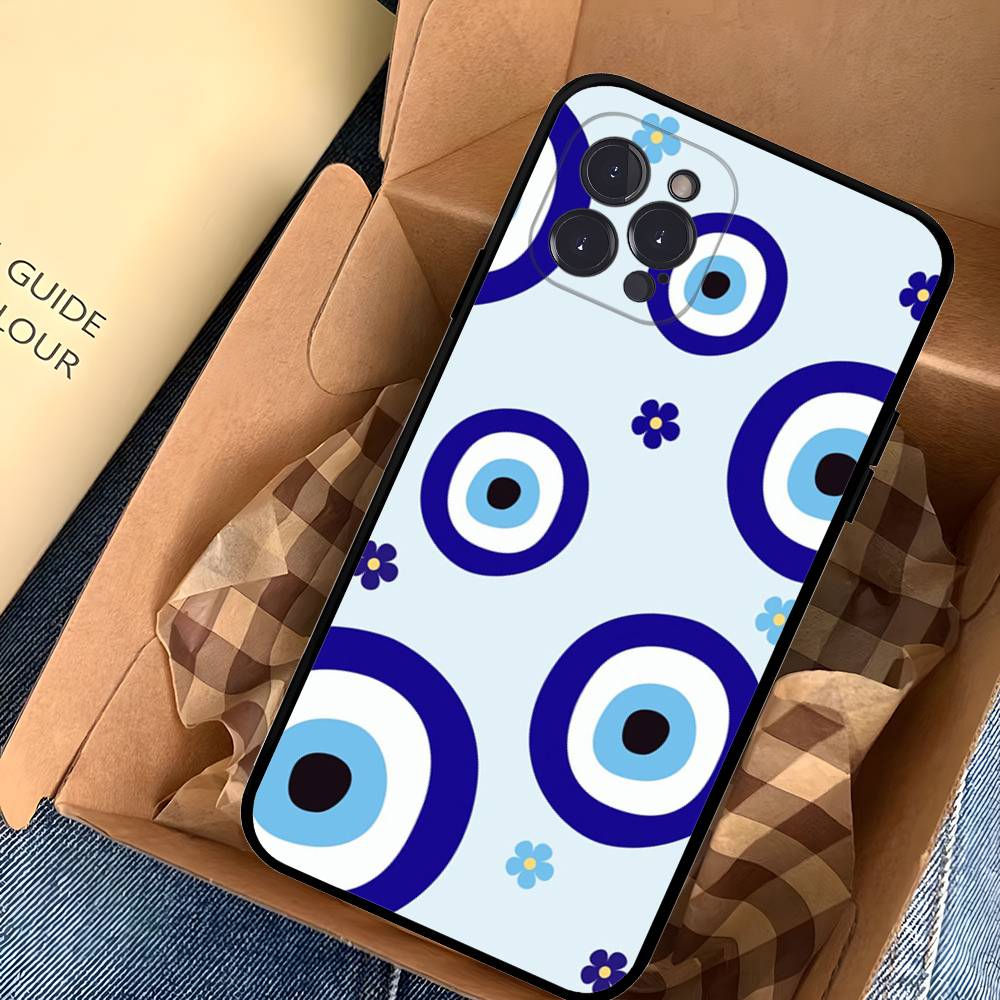 Синий амулет 'Сглаз' для iPhone 17 16 15 14 13 12 11 Pro Max Plus Прозрачный Мягкий Чехол из ТПУ
