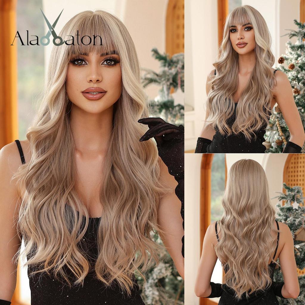 ALAN EATON Супер длинные зеленые парики с эффектом омбре, волнистый вьющийся синтетический парик с челкой для женщин, косплей, вечерние, повседневные, термостойкие волокна, парики