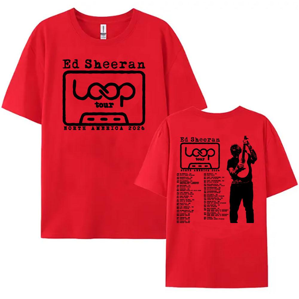 Футболка Ed Sheeran Loop Tour Северная Америка 2026 Графический Принт Летние Футболки с Круглым Вырезом С Коротким Рукавом Унисекс Футболки Уличная Одежда