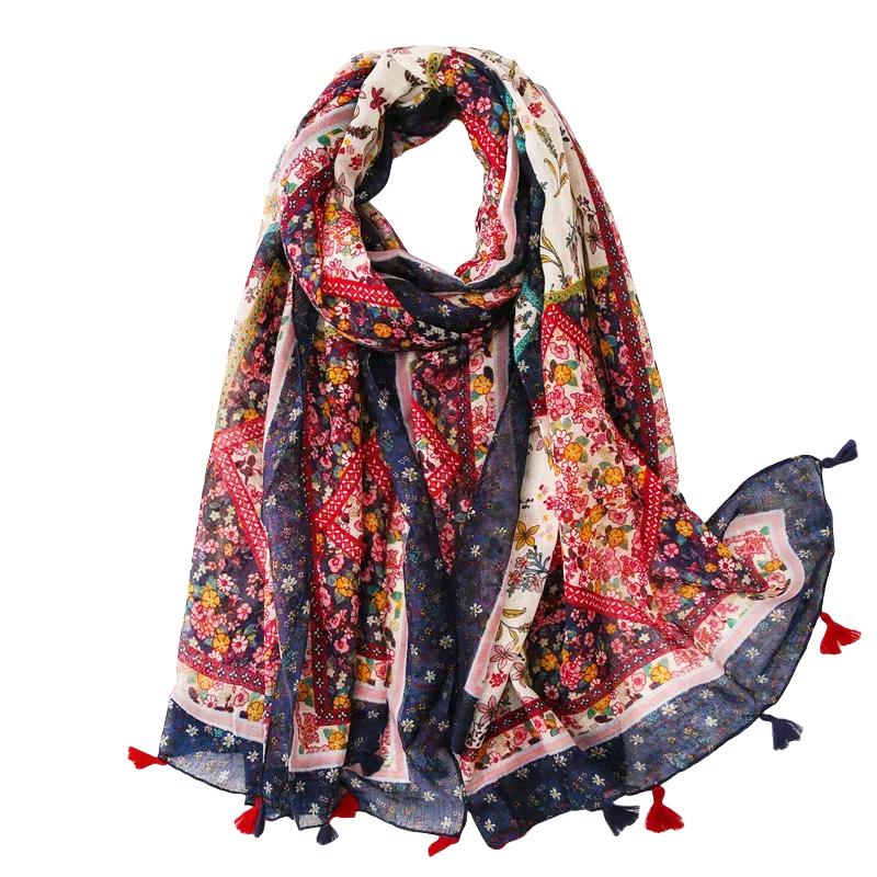 Lightweight Scarves Fashion Flowers Print Women Cotton Wrap Scarf Head Shawl Summer Gift