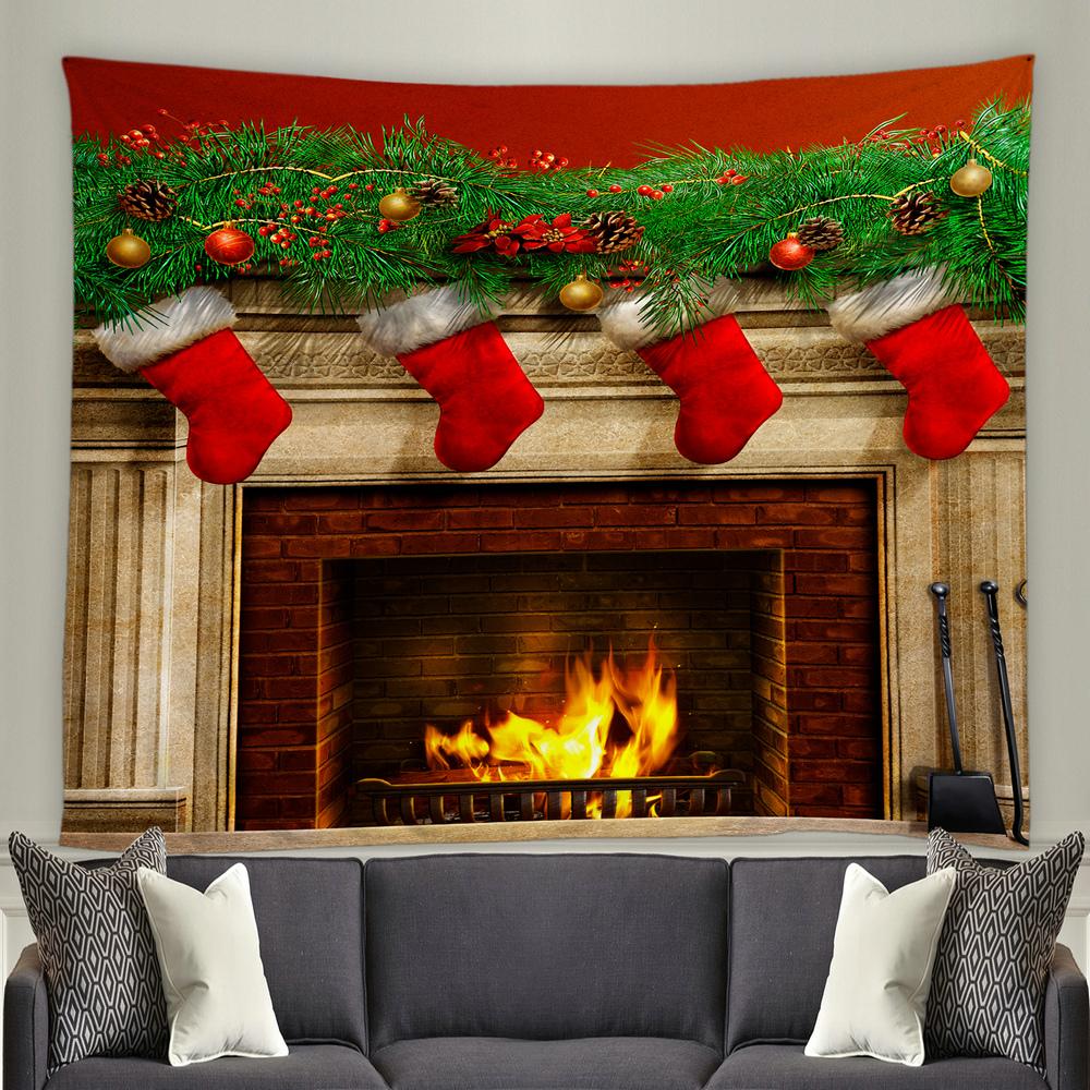 С Рождеством Санта-Клаус, Рождественская елка, камин, гобелен с принтом, украшение для дома, гостиной, спальни, стены, гобелен