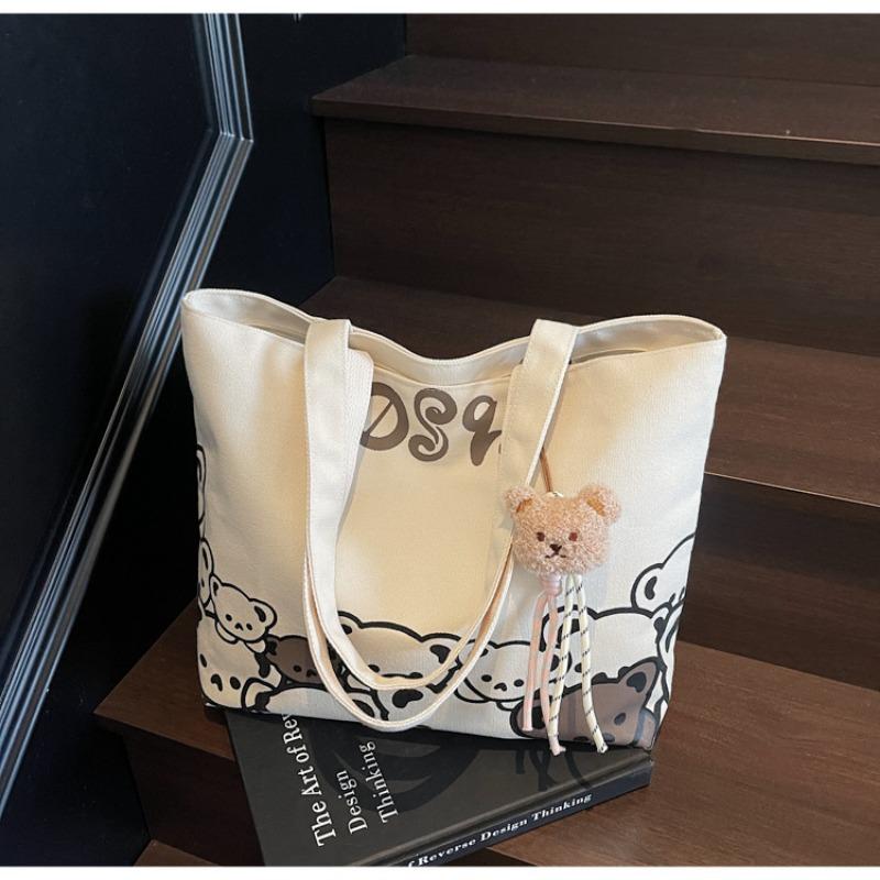 Вместительная парусиновая сумка-тоут для женщин с ленивым ветром, новая сумка с медведем для студентов колледжа, для поездок на занятия, на плечо