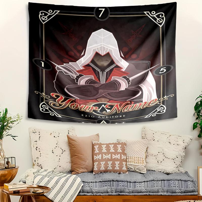 Personalized Name Assassin's Creed Tapestry, Wall Hanging Tapestry, Pattern Tapestry for Dorm Bedroom Living Room Wall Art Photography Backdrop