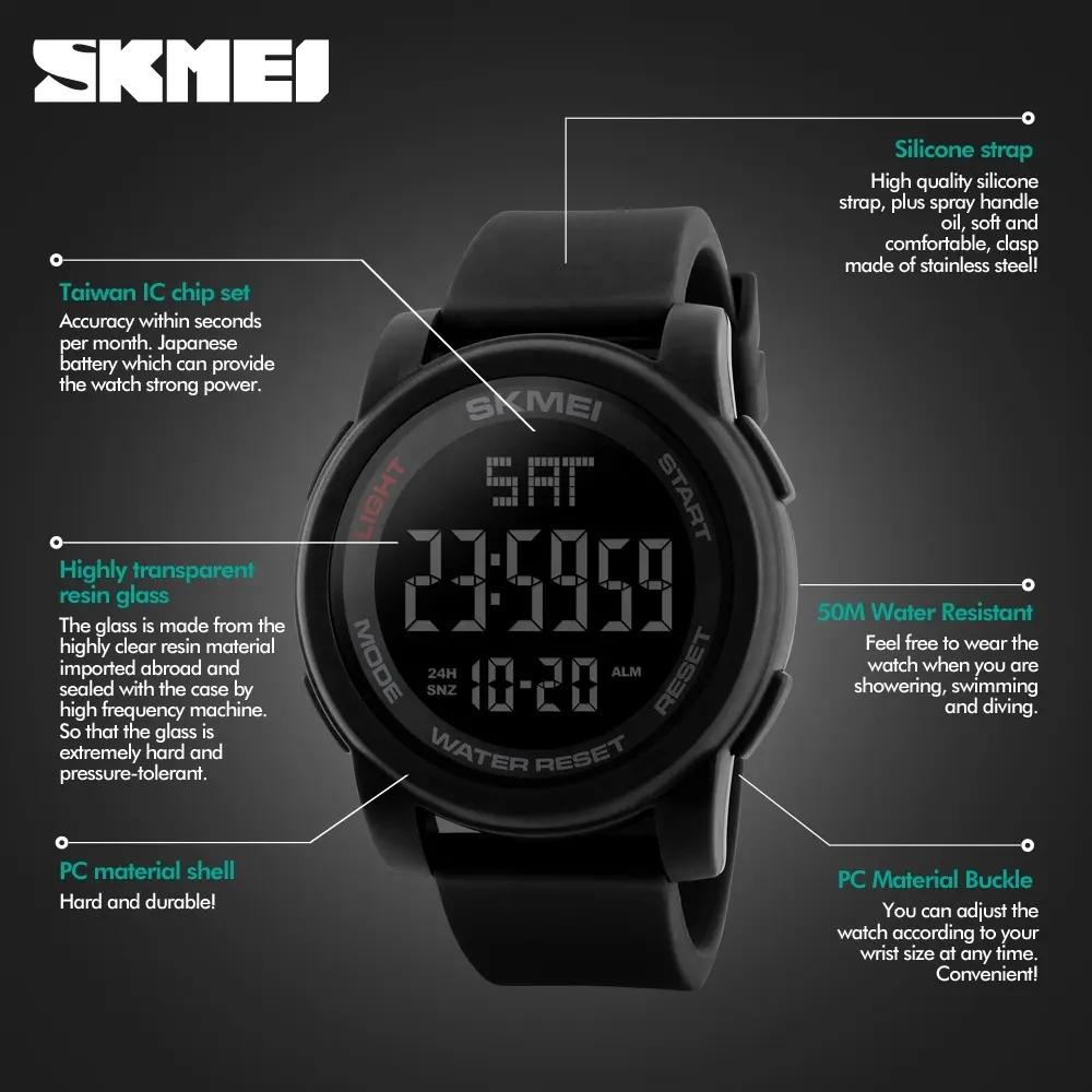 Skmei 1257 Классические Мужские Часы Светодиодные Мужские Спортивные Цифровые Электронные Уличные Модные Силиконовый Ремешок Будильник Наручные Часы для Мужчин
