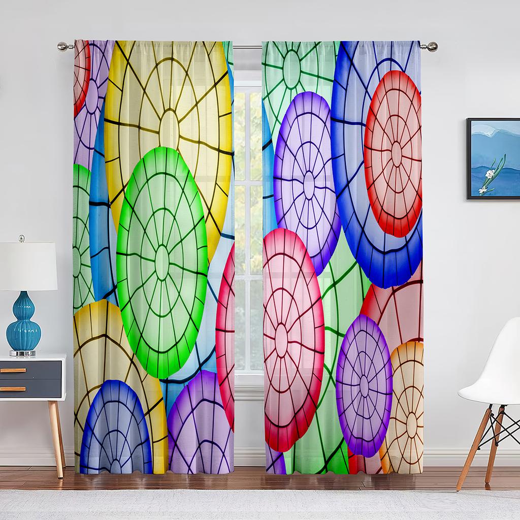 Коричневые круги в горошек с рисунком Тюлевые оконные шторы для гостиной, спальни, современная кухня, прозрачная вуаль, шторы, украшение